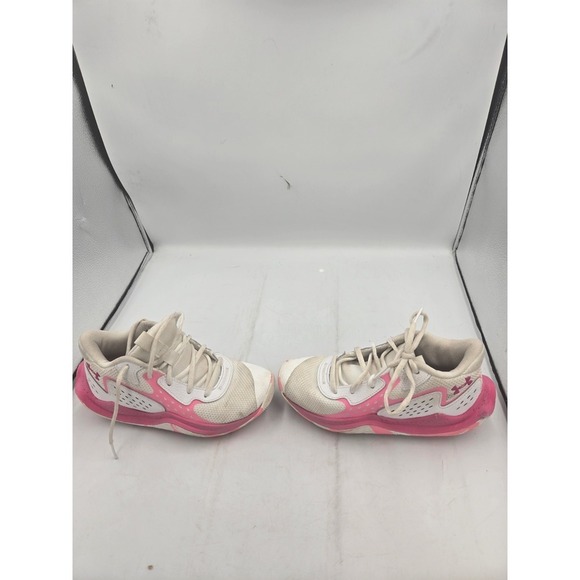 Under Armour Girls Boys 3.5Y Gym Basketball Volleyball Tennis Shoes Pink White - Picture 16 of 16